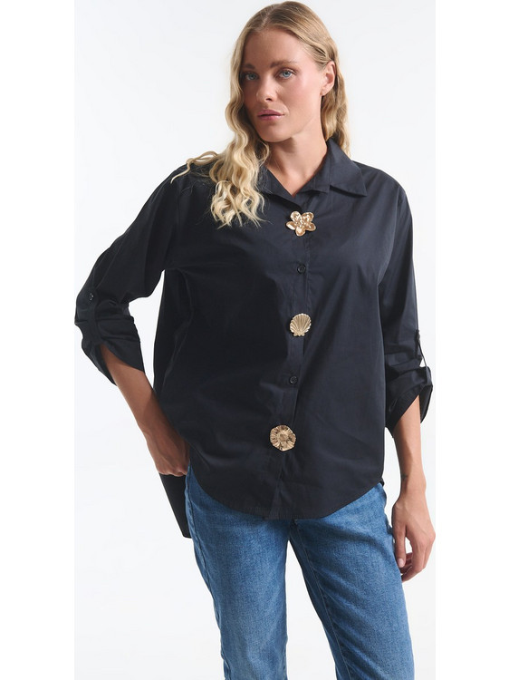 Πουκάμισο Βαμβακερό Oversized Με Καρφίτσες