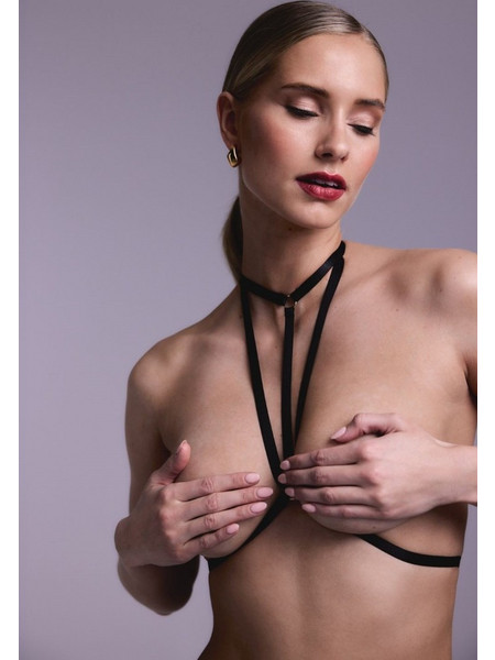 Μαύρα Γυναικεία Ελαστικά Λουριά Στήθους - Christine Strappy Harness Bralette Obsession One Size Black