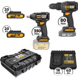 CAT Combo-48 Μπουλονόκλειδο DX72B, Δράπανο DX1120B, Πλαστική βαλίτσα