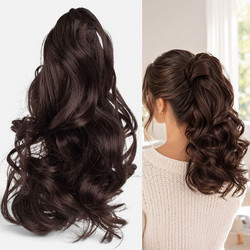 Συνθετικό Κλάμερ Αλογοουρά Καστανή Wavy 25cm