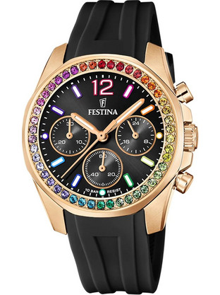 Festina Γυναικείο Ρολόι Χρονογράφος με Μαύρο Καουτσούκ Λουράκι F20611/3