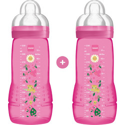 Mam Easy Active Σετ Πλαστικά Μπιμπερό με Θηλή Σιλικόνης 4m+ Flowers Pink 2x330ml