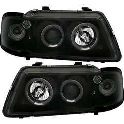 Φανάρια εμπρός Audi A3 (1996-2000) angel eyes - μαύρα , με λάμπες (Η1) - σετ 2τμχ