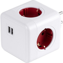 Πολύπριζο 6 Θέσεων Schuko με 2 USB 5V Λευκό Κόκκινο 3680W Άσπρο