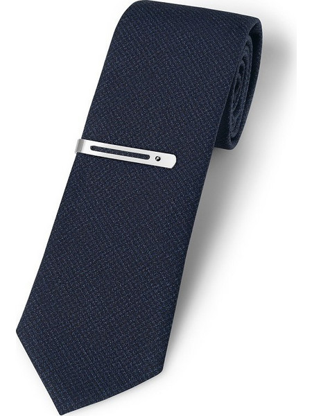 Swarovski Clip Γραβάτας Ασημί με Γραβάτα 100% Μαλλί Houndstooth Μπλε - Μοντέλο 5497418