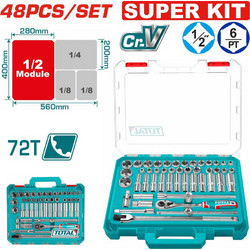 Total THT121486 Κασετίνα Καρυδάκια 1/2" 48 Τεμάχια Super Kit