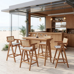 Τραπεζαρία μπαρ Winslow I pakoworld σετ 5τεμ ξύλο rubberwood ανοιχτό καρυδί 120x45x100εκ - PAKOWORLD