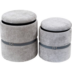 Zen Collection Σετ των 2 Σκαμπό Γκρι με Δερμάτινες Λεπτομέρειες 41x41x45cm/35x35x38cm 52919