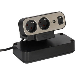 Brennenstuhl estilo Duplex Table Power Strip 9-Socket, 2x USB (Black/Silver, 2 m Cable, USB-A & USB-C, Illuminated Safety Switch)