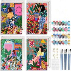 Painting By Numbers Women at Green Plants σετ 4 τεμαχίων 20x30cm