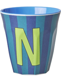 Rice - Melamine Cup with the Letter N - Blue and Green - Medium