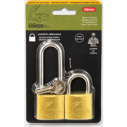 KOMODO TwinGuard Σετ 2 Λουκέτων 38 mm με Κοινό Κλειδί 381G2-Χρυσό