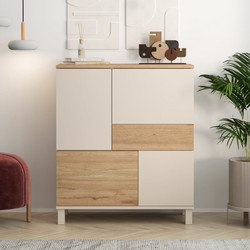 Multi Purpose Cabinet Mood - MD3-CS Sand, Oak Melamine Coated Particle Board 87.2x35x101.1 cm