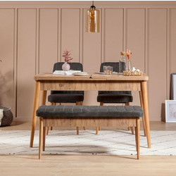 Extendable Dining Table & Chairs Set (4 Pieces) Vina 1053 - Anthracite, Atlantic Atlantic Pine, Anthracite Melamine Coated Particle Board
