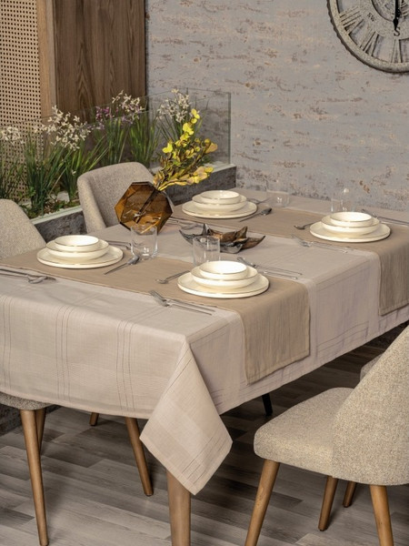 Tablecloth Set (2 Pieces) Jasmine 220 Beige Polyester