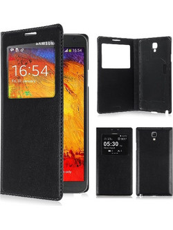 Samsung Galaxy Note 3 Neo N7505 - Flip Θήκη Με Παραθυράκι και Πίσω Κάλυμμα Μπαταρίας Μαύρη (OEM)