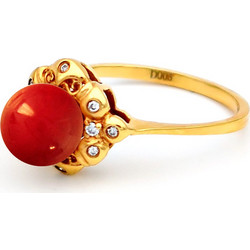 Δαχτυλίδι Κ18 Χρυσό με Coral και Διαμάντια - M319254CL