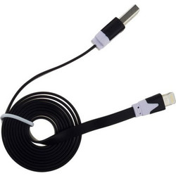 USB 2.0 FLAT CABLE CHARGER/DATA BLACK 1m iPHONE 5/5s/5c/6/6plus & iPAD4/5/air/mini FOREVER T-0012189