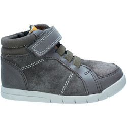 Clarks Emery Beat Παιδικά Μποτάκια Γκρι Δερμάτινα με Σκρατς 261440897