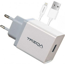Treqa CS-228 Φορτιστής με Καλώδιο Lightning με Θύρα USB-A 65W Quick Charge 3.0 White