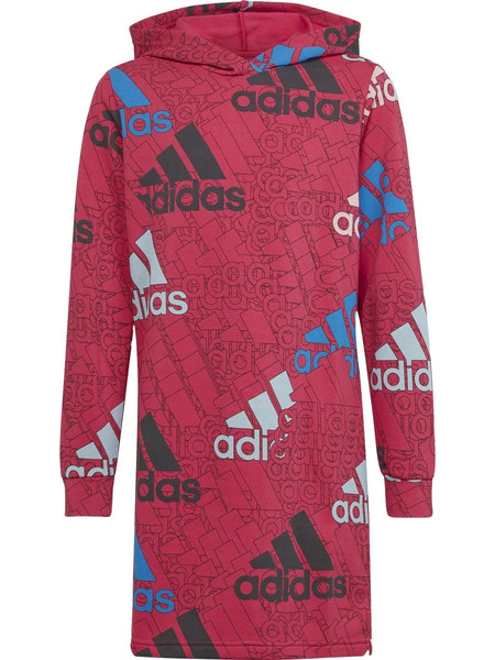 Adidas Essentials Brand Love Print Hooded Παιδικό Φόρεμα Φούξια HM4542