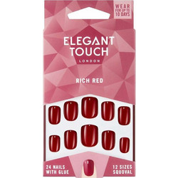 Elegant Touch Rich Red Square Tips Νυχιών με Κόλλα 24τμχ