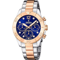 Festina Boyfriend Γυναικείο Ρολόι Χρονογράφος με Ασημί Ροζ Χρυσό Μεταλλικό Μπρασελέ F20605/3