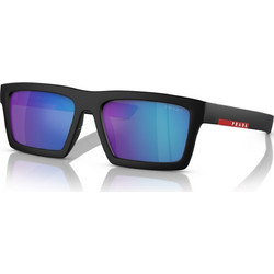 Prada PS02ZSU 1BO08R Ανδρικά Γυαλιά Ηλίου Τετράγωνα Κοκάλινα Μαύρα με Μπλε Καθρέπτη Φακό