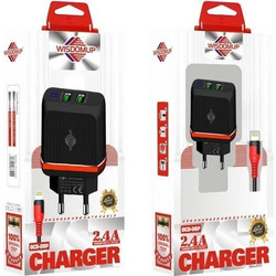 Wisdomup Φορτιστής με Καλώδιο Lightning με 2 Θύρες USB-A OCD-08P Black