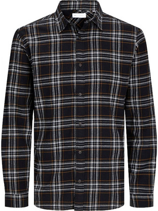 Jack & Jones Ανδρικό Πουκάμισο Βαμβακερό Καρό Μακρυμάνικο Κανονική Γραμμή Μαύρο 12258429