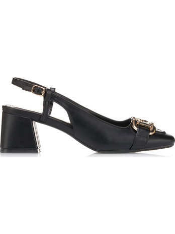 Seven HF2813-13A Γόβες Slingback Δερμάτινες με Χοντρό Χαμηλό Τακούνι Μαύρες S485L3313340