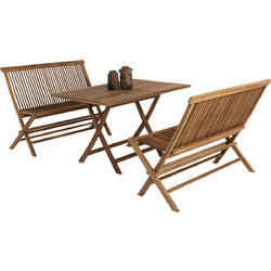 HomeMarkt Kendall Σετ Τραπεζαρία Κήπου Μασίφ Ξύλο 3τμχ Καφέ HM11952