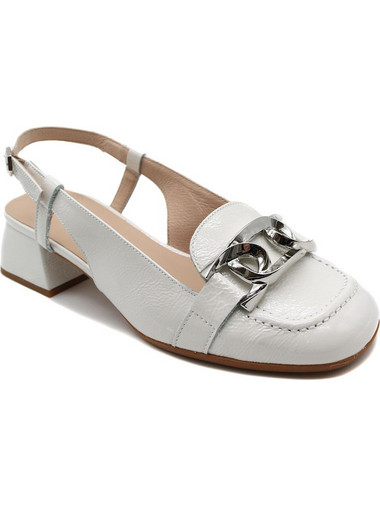 Wonders Ανατομικές Γόβες Slingback Δερμάτινες με Χοντρό Χαμηλό Τακούνι Εκρού D-9820