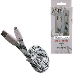 NSP Braided Flat USB-A to Lightning Cable 1m White 5205308135934