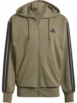Adidas Essentials 3-Stripes Ανδρική Ζακέτα Φούτερ με Κουκούλα και Φερμουάρ Χακί JD1875