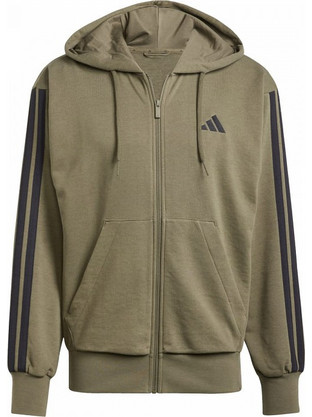 Adidas Essentials 3-Stripes Ανδρική Ζακέτα Φούτερ με Κουκούλα και Φερμουάρ Χακί JD1875