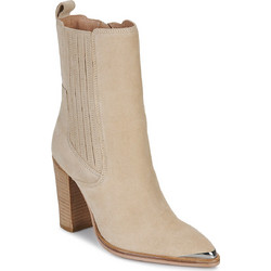 Bronx Γυναικεία Μποτάκια Cowgirl Suede Εκρού με Χοντρό Ψηλό Τακούνι 34322-C-3685