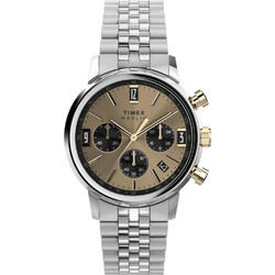 Timex Marlin Ανδρικό Ρολόι Χρονογράφος Αυτόματο με Ασημί Μεταλλικό Μπρασελέ TW2W60100