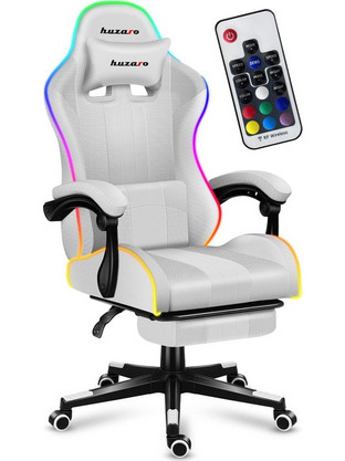 Huzaro Force 4.7 RGB Καρέκλα Gaming Δερματίνης με Υποπόδιο και RGB Λευκή