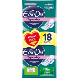 EveryDay Hyperdry Normal Ultra Plus Σερβιέτες με Φτερά για Κανονική Ροή 5 Σταγόνες 18τμχ