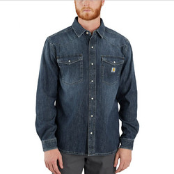 Carhartt Ανδρικό Πουκάμισο Τζιν Μακρυμάνικο Κανονική Γραμμή Navy Μπλε 106429-HK3