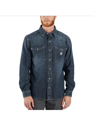 Carhartt Ανδρικό Πουκάμισο Τζιν Μακρυμάνικο Κανονική Γραμμή Navy Μπλε 106429-HK3