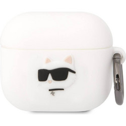 Karl Lagerfeld 3D Logo NFT Choupette Θήκη Σιλικόνης με Γάντζο για Apple AirPods 3 Λευκή