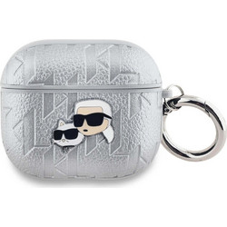 Karl Lagerfeld Embossed Karl & Choupette Heads Θήκη Σιλικόνης με Γάντζο για Apple AirPods 3 Ασημί