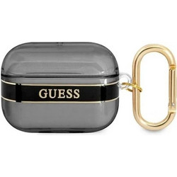 Guess Strap Collection Θήκη Σιλικόνης με Γάντζο για Apple AirPods Pro 1 Μαύρη