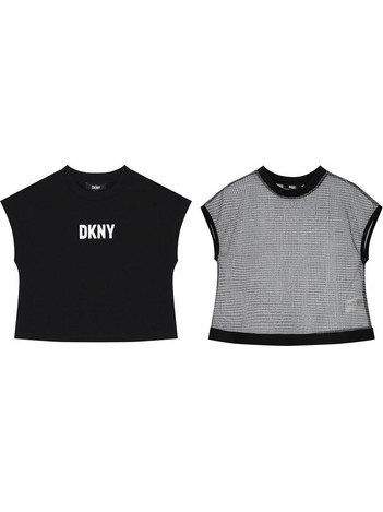 DKNY Σετ Παιδικά Crop Top Αμάνικα Μαύρα Ανθρακί D35T09016-016