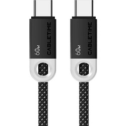 Cabletime Braided USB-C to USB-C 60W 0.25m Black CT-CM60-PBW025