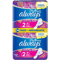 Always Platinum Ultra Super Μέγεθος 2 Σερβιέτες με Φτερά για Αυξημένη Ροή 5 Σταγόνες 14τμχ