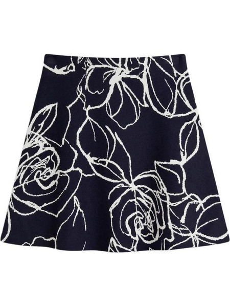 Ted Baker Μίνι Φούστα Πλεκτή Ψηλόμεση Skater Floral Navy Μπλε 278324
