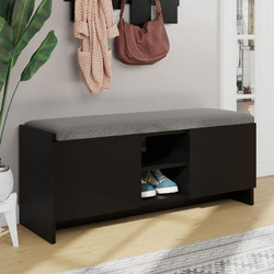 Megapap Παπουτσοθήκη Σκαμπό Ξύλινη Zulla Μαύρη M110xΠ37xY43cm GP037-0045,6